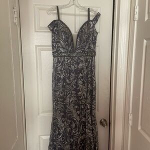 Elegant Silver and Black Evening Gown